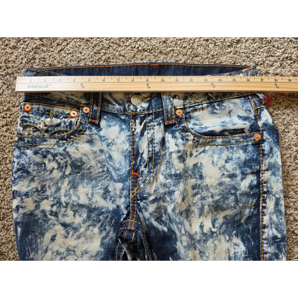 TRUE RELIGION Mens Acid Wash Cut Off Denim Shorts Bleach Splatter Size 31
